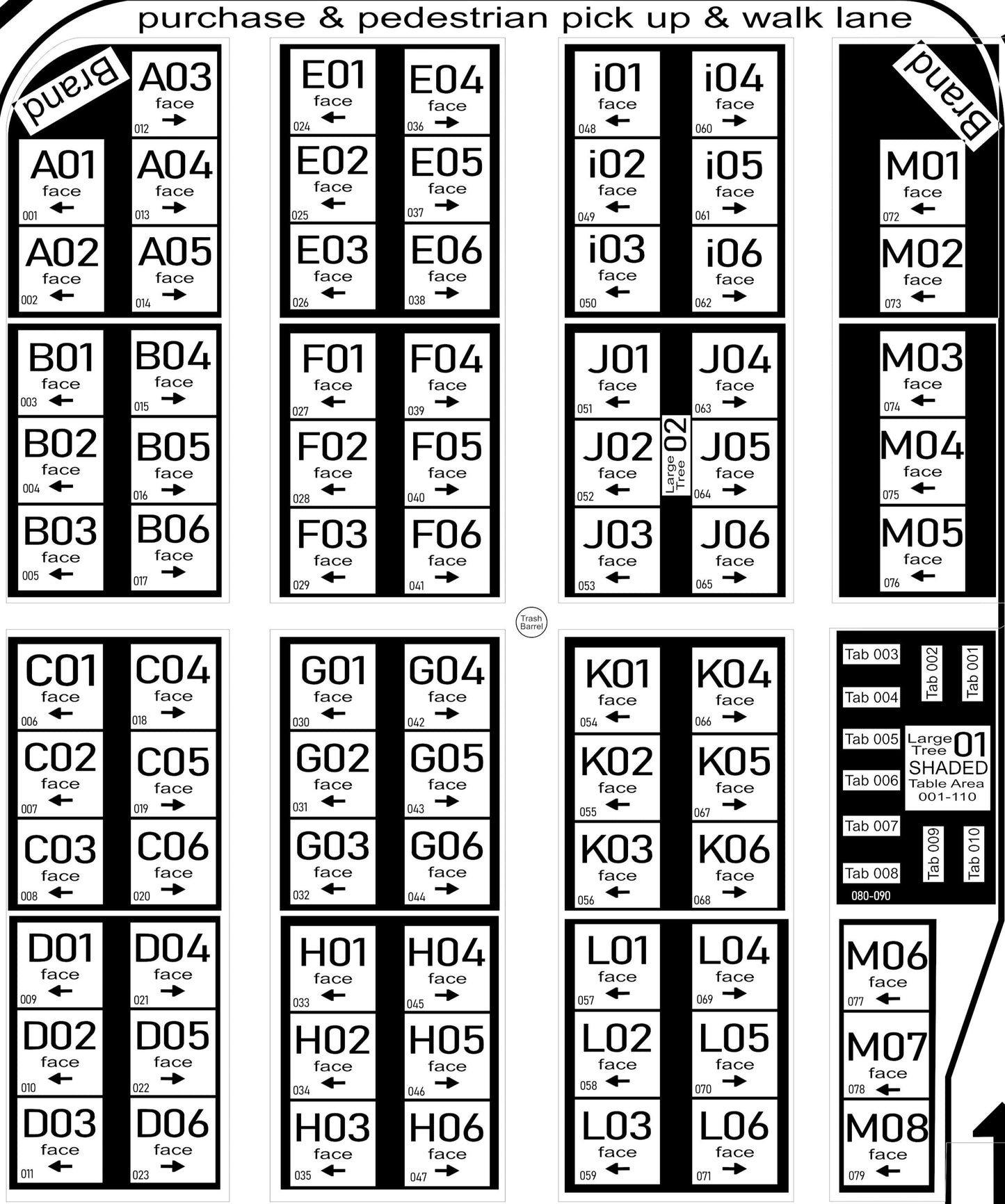 Map of a vendor sales lot layout with zone and space label for choosing designated areas.