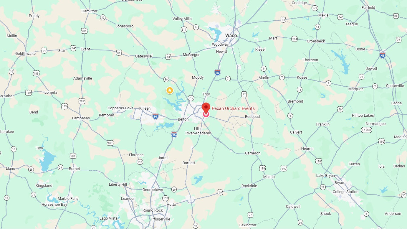 Map picturing location of Pecan Orchard Events in Temple Texas.